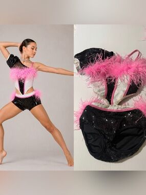 Reverence Dance Costume YS Jazz Solo Pink Feather Cabaret Musical Theater child